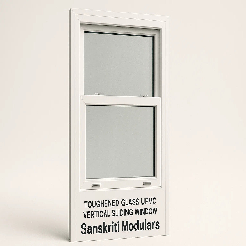 Toughened Glass UPVC Vertical Sliding Windows – By Sanskriti Modulars
