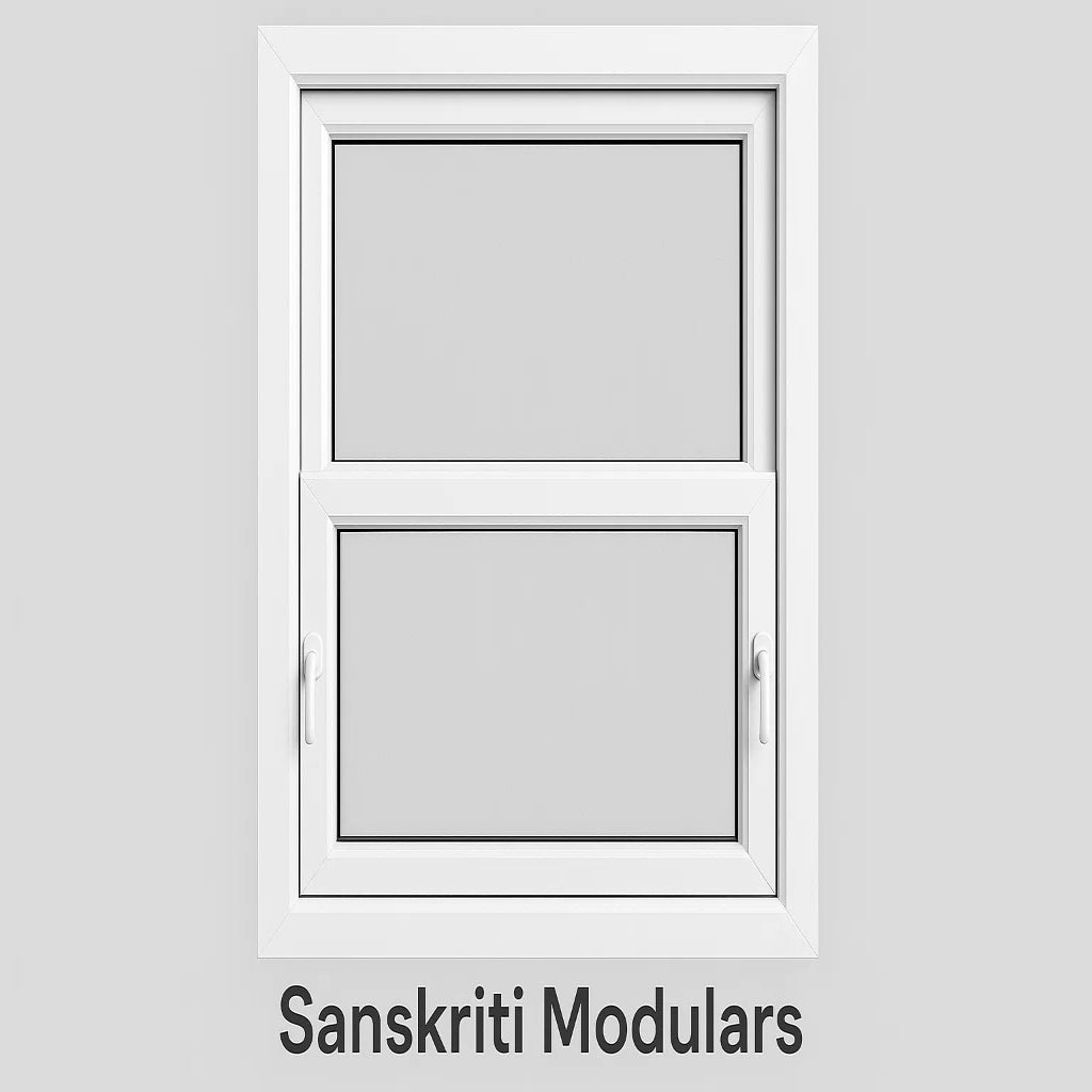 Toughened Glass UPVC Vertical Sliding Windows – By Sanskriti Modulars